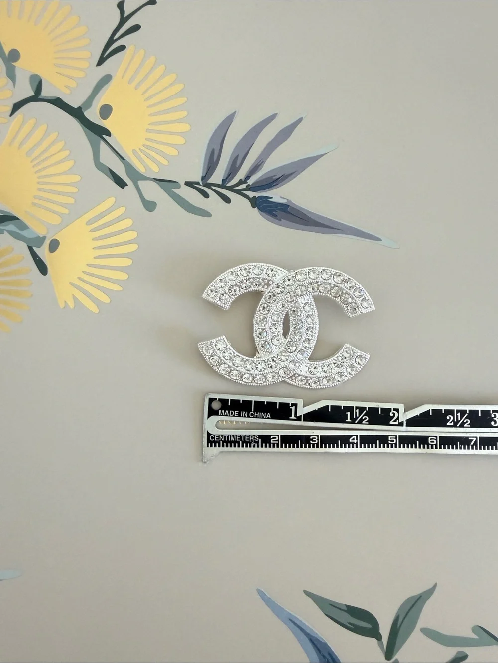 Crystal Double-C Logo Brooch - Silver Tone